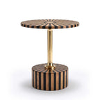Artisanal Wood and Brass Sunburst Accent Table