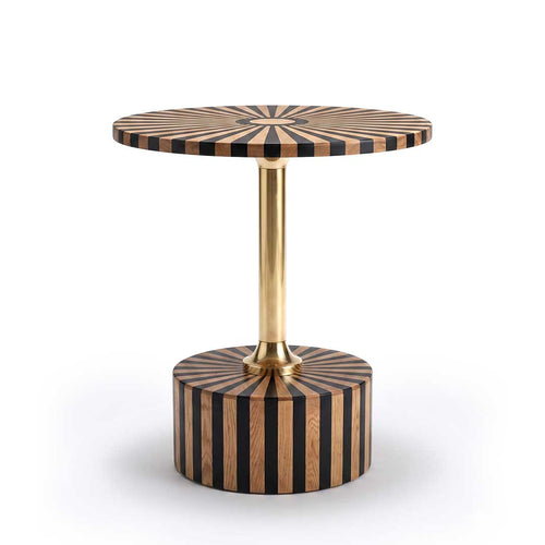 Artisanal Wood and Brass Sunburst Accent Table