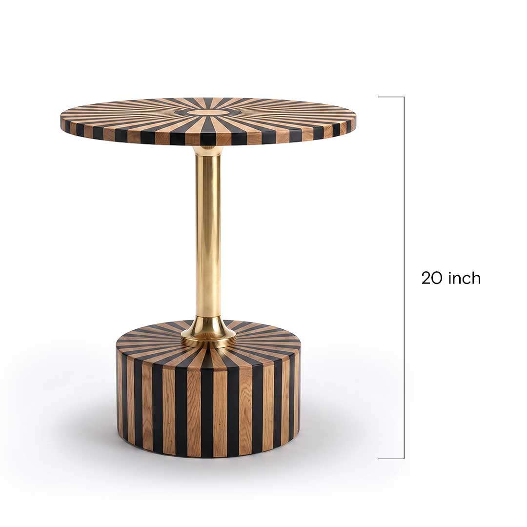 Artisanal Wood and Brass Sunburst Accent Table