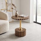 Artisanal Wood and Brass Sunburst Accent Table