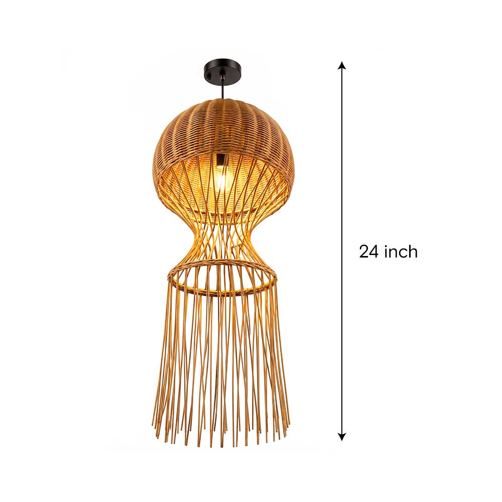 24 inch height dimension diagram for sugarcane woven pendant light fixture
