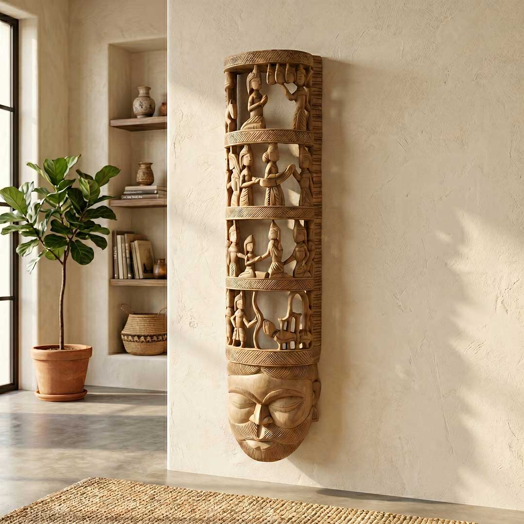 Gamari Wood Mask with Four-Tiered Storytelling Headdress