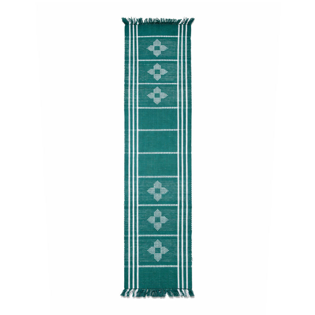 Hand-Woven Dhokra Weaving Green Cotton Table Runner