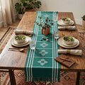 Hand-Woven Dhokra Weaving Green Cotton Table Runner