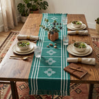 Hand-Woven Dhokra Weaving Green Cotton Table Runner