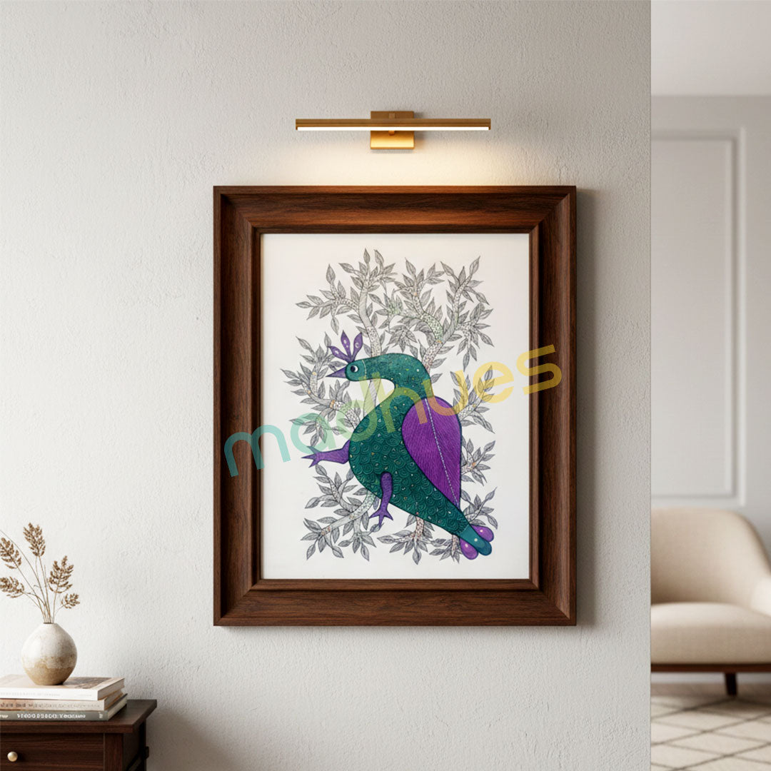 Handmade Gond Art Peacock Painting on Paper - Unframed