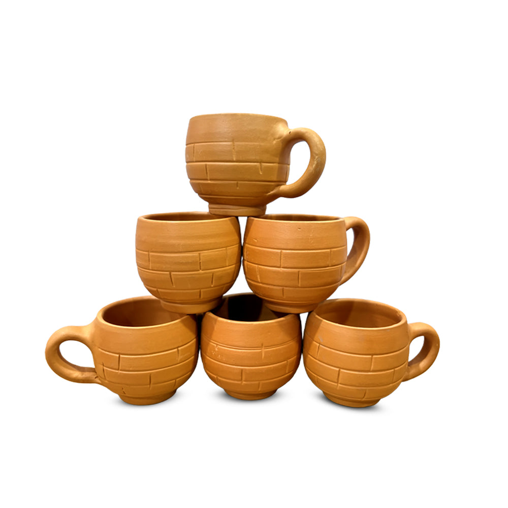 Pokhran Hand-Carved Terracotta Chai Mugs with Brick Texture