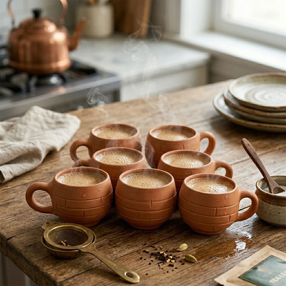Pokhran Hand-Carved Terracotta Chai Mugs with Brick Texture