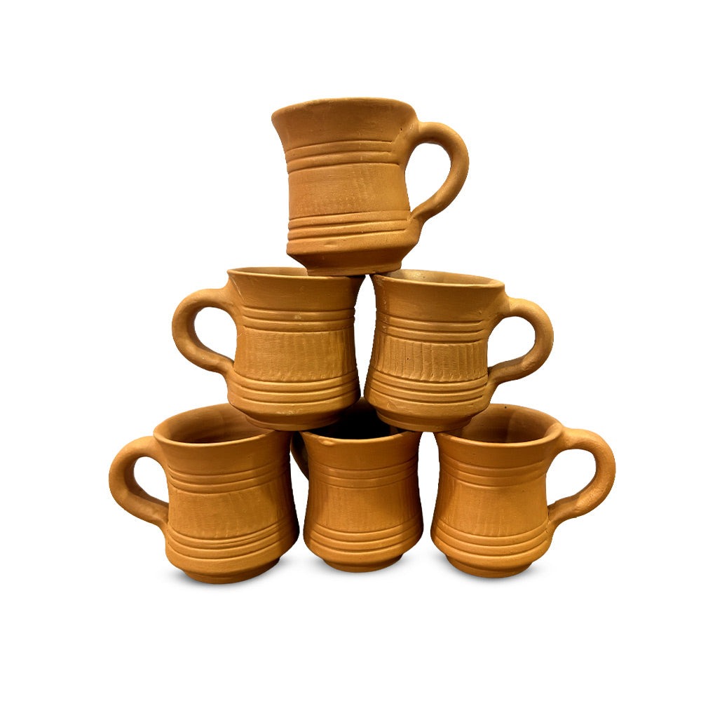 Pokhran Artisanal Terracotta Tea Mugs with Ribbed Texture