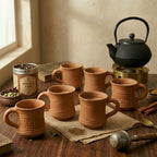 Pokhran Artisanal Terracotta Tea Mugs with Ribbed Texture