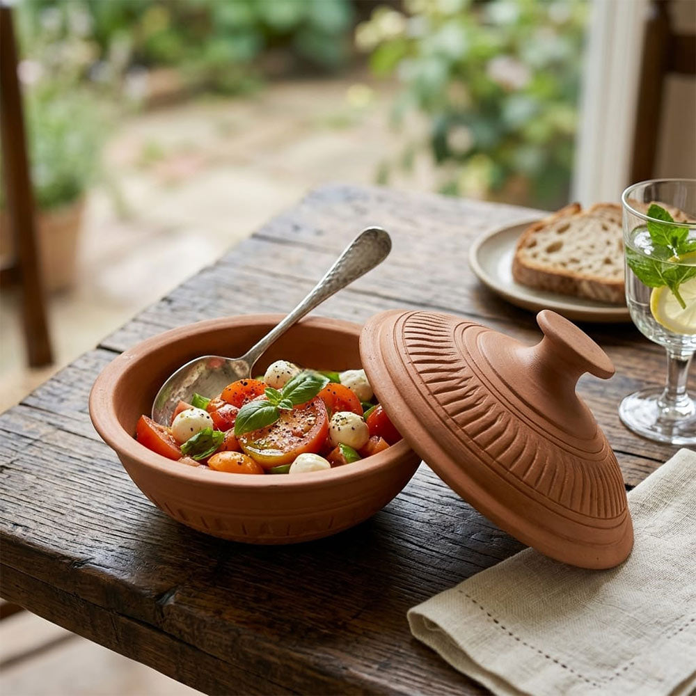 Pokhran Hand-Carved Terracotta Serving Dish with Lid