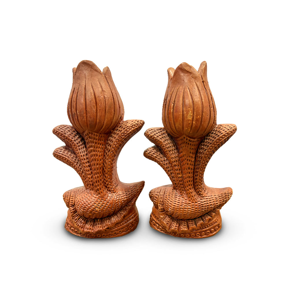 Pokhran Hand-Carved Terracotta Floral Candle Holder Set