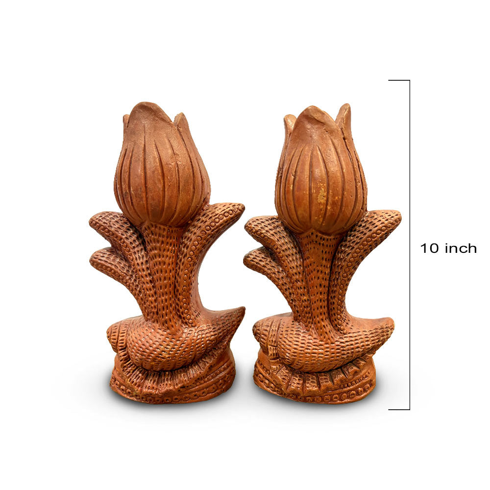Pokhran Hand-Carved Terracotta Floral Candle Holder Set