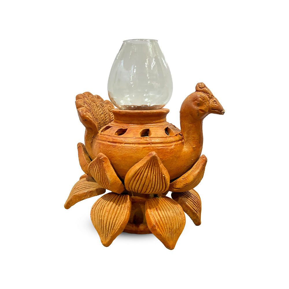 Pokhran Hand-Carved Terracotta Peacock Diffuser with Chimney