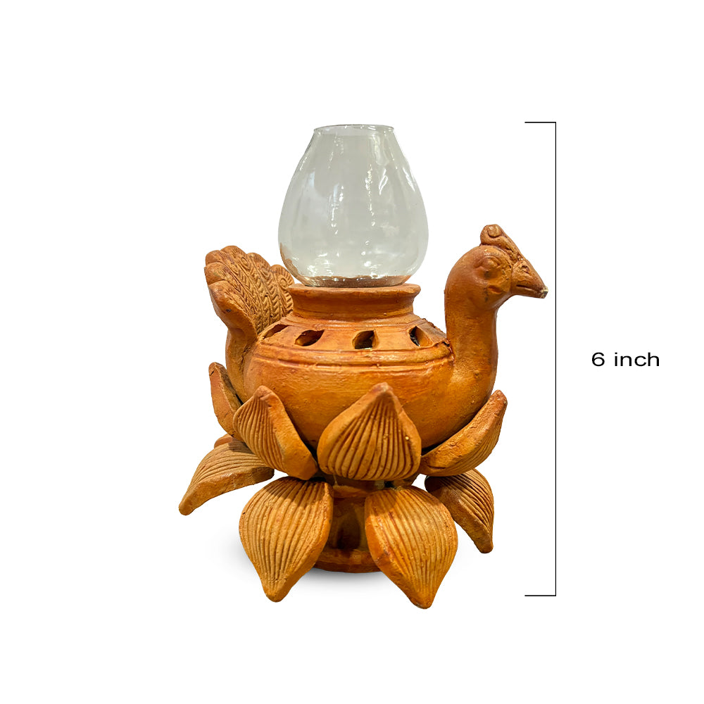 Pokhran Hand-Carved Terracotta Peacock Diffuser with Chimney