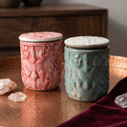 Artisan Textured Assorted Ceramic Jar with Stone-Look Lid Set