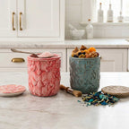 Artisan Textured Assorted Ceramic Jar with Stone-Look Lid Set