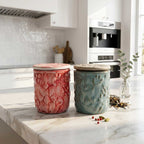 Artisan Textured Assorted Ceramic Jar with Stone-Look Lid Set
