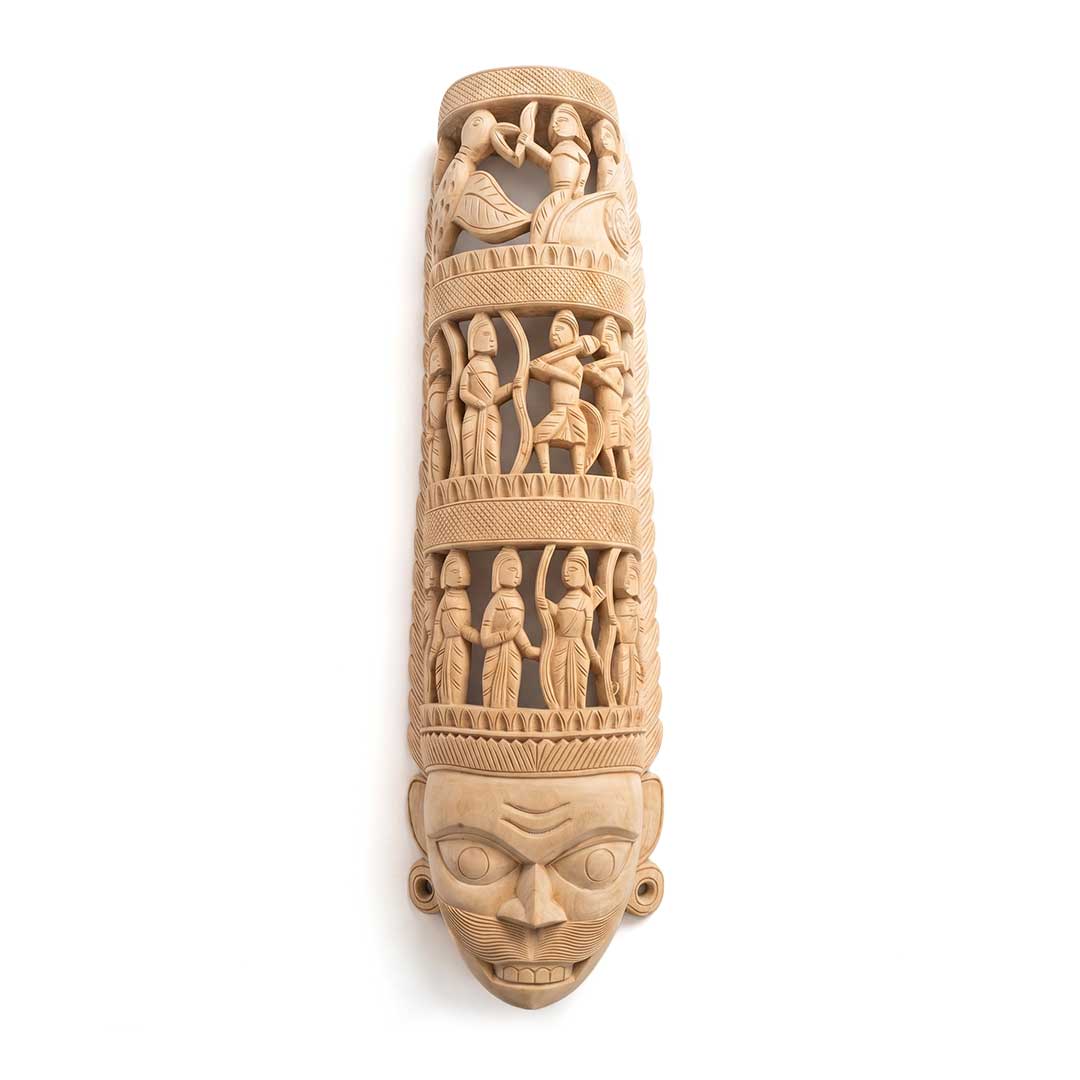 Gamari Wood Hand-Carved Mask with Three-Tiered Figurative Panel