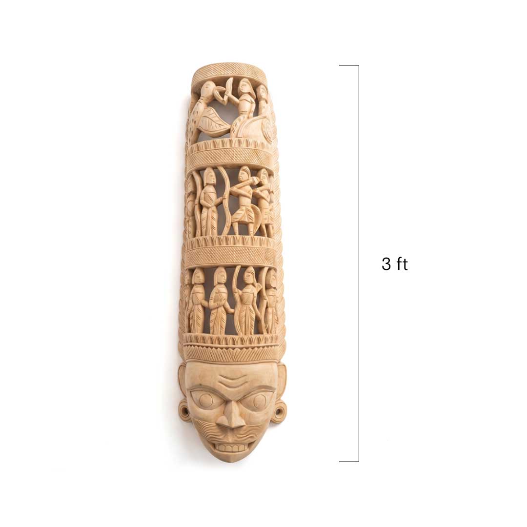 Gamari Wood Hand-Carved Mask with Three-Tiered Figurative Panel