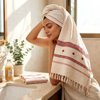 Hand-Woven Cotton Koraput Tribal Weaving Towel with Embroidered Borders and Fringe
