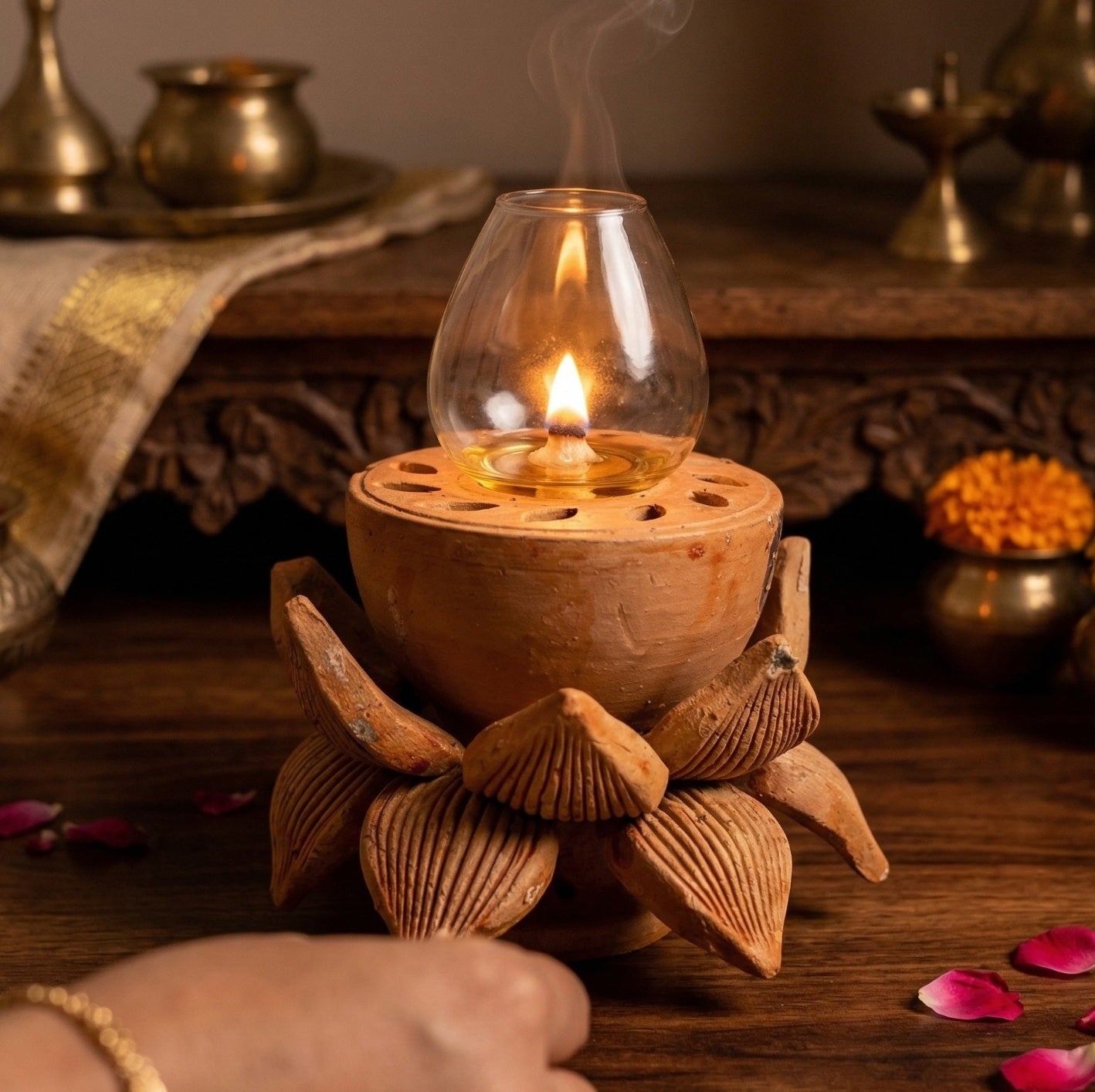 Pokhran Artisanal Terracotta Lotus Essential Oil Burner