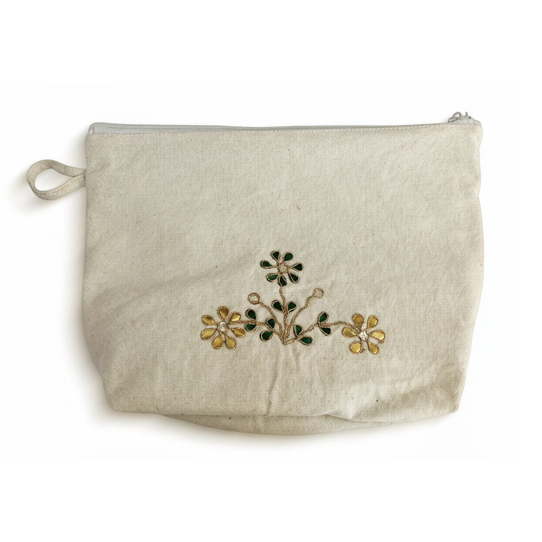 Artisan Gota Patti Floral Canvas Utility Pouch