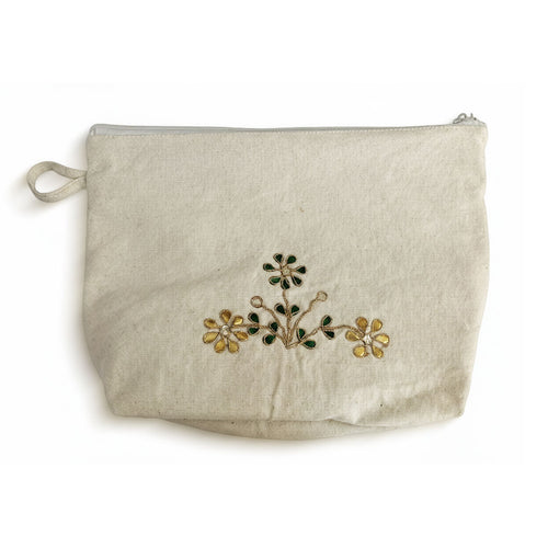 Artisan Gota Patti Floral Canvas Utility Pouch