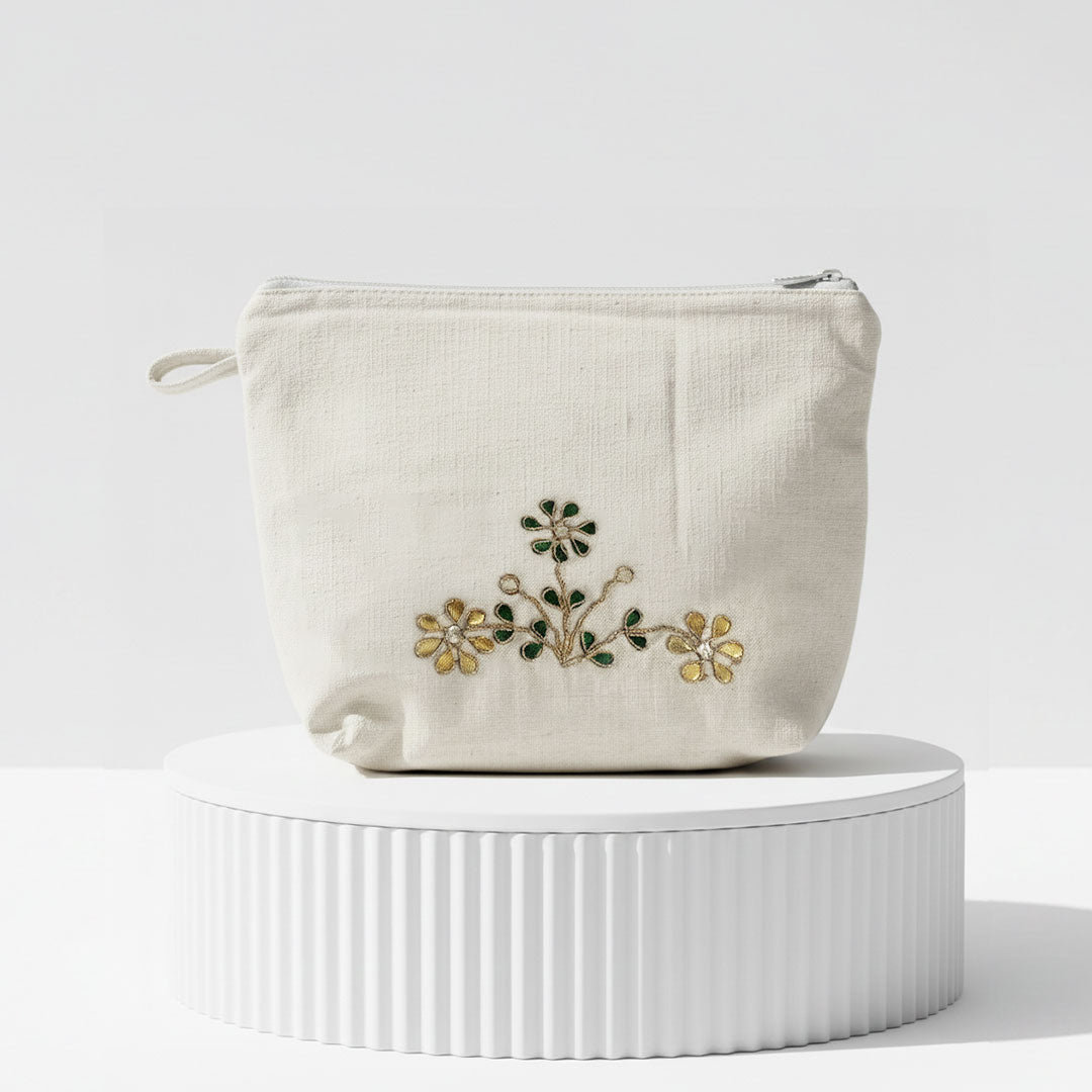 Artisan Gota Patti Floral Canvas Utility Pouch