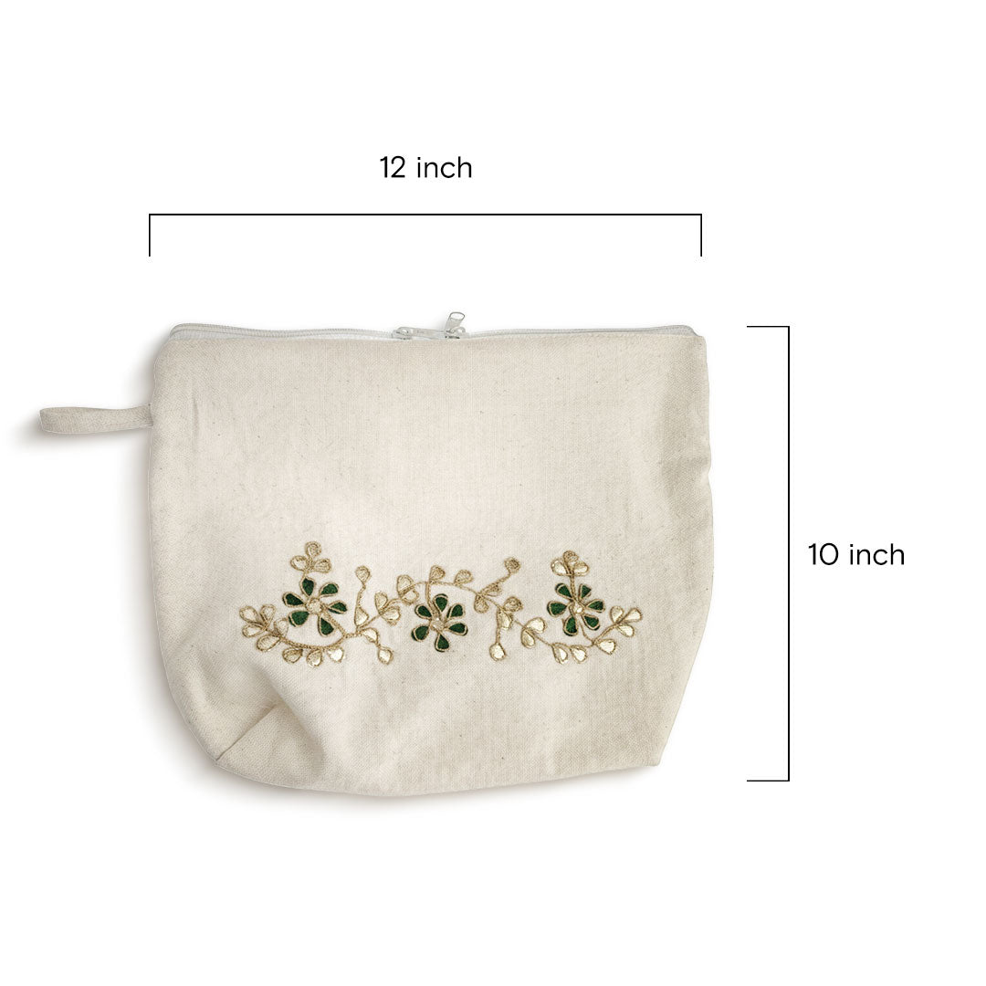 Handmade Floral Gota Patti Canvas Travel Organizer