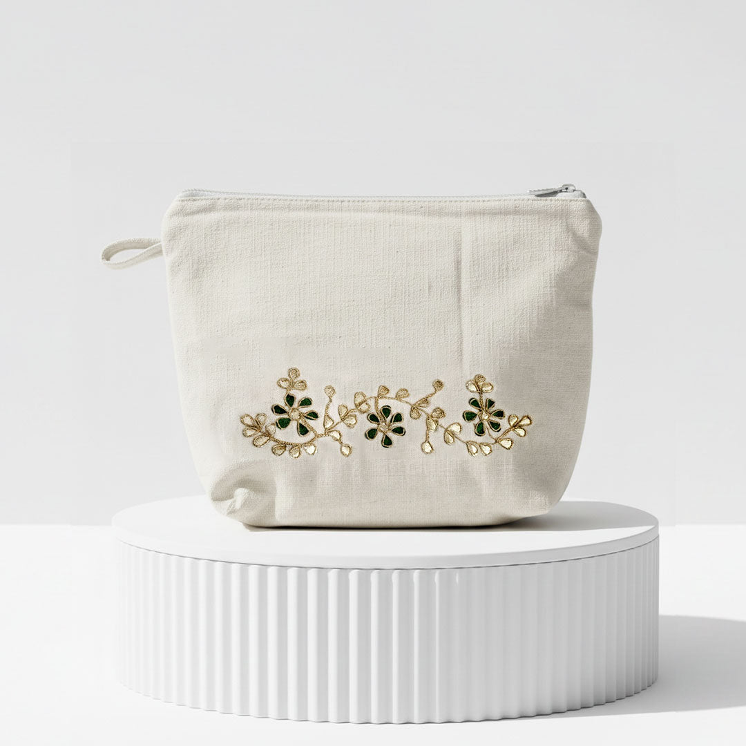 Handmade Floral Gota Patti Canvas Travel Organizer