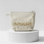 Handcrafted Gota Patti Cream Canvas Travel Pouch Bag