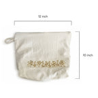 Handcrafted Gota Patti Cream Canvas Travel Pouch Bag