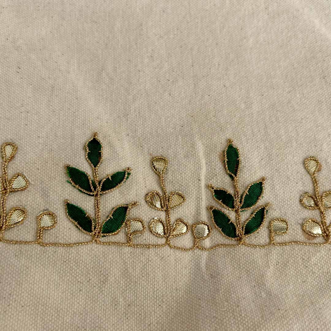 Hand-Embroidered Gotapatti Travel Pouch in Cream Canvas