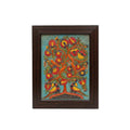 Front view of a handcrafted Tree of Life stone painting in a dark wood frame