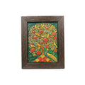 Handcrafted Tree of Life stone painting with a peacock motif, front view in a dark wooden frame.