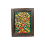 Handcrafted Tree of Life stone painting with a peacock motif, front view in a dark wooden frame.