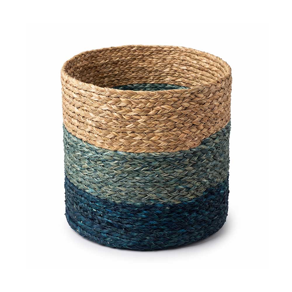 Tricolor Sabai Grass Woven Storage Basket - Blue and Teal
