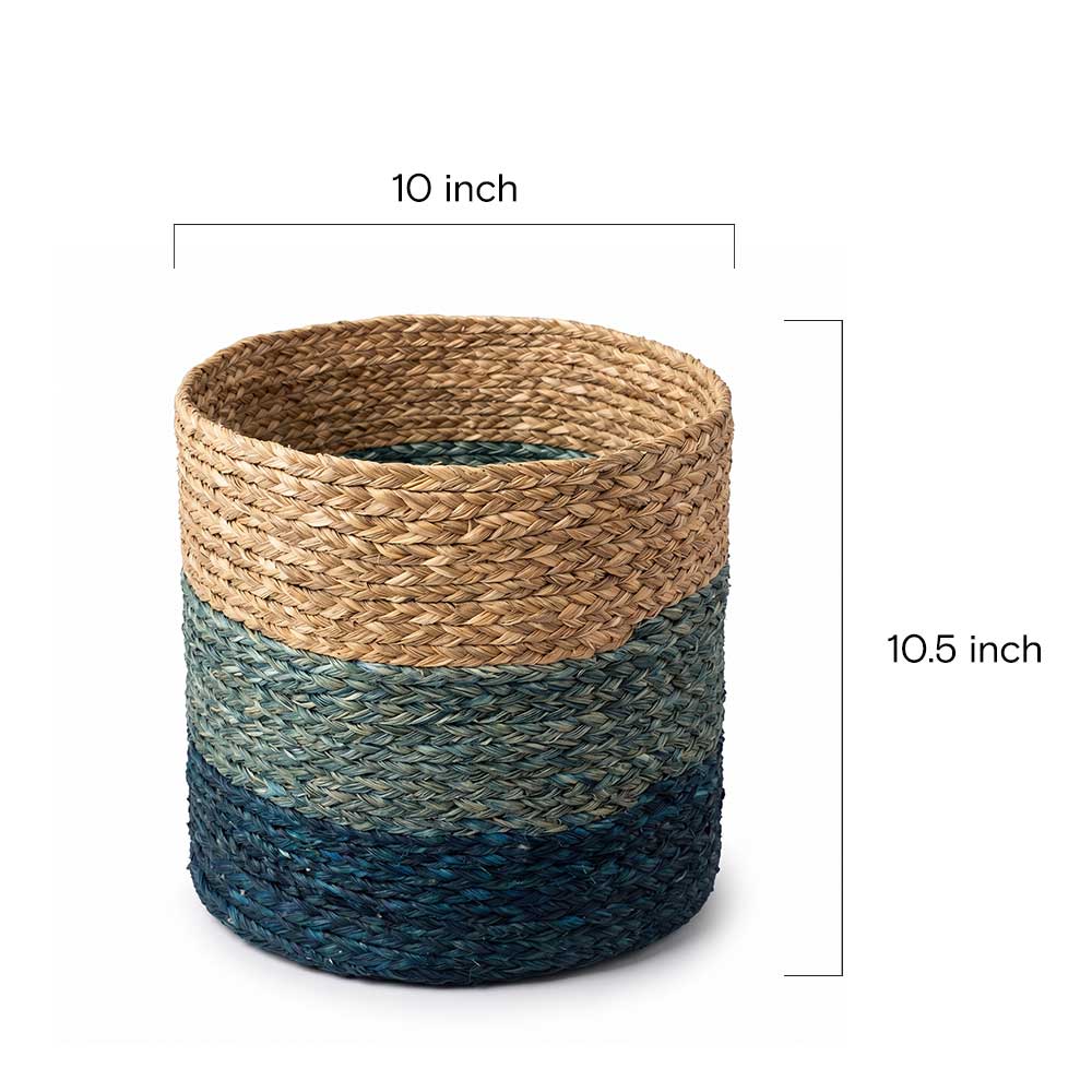 Tricolor Sabai Grass Woven Storage Basket - Blue and Teal