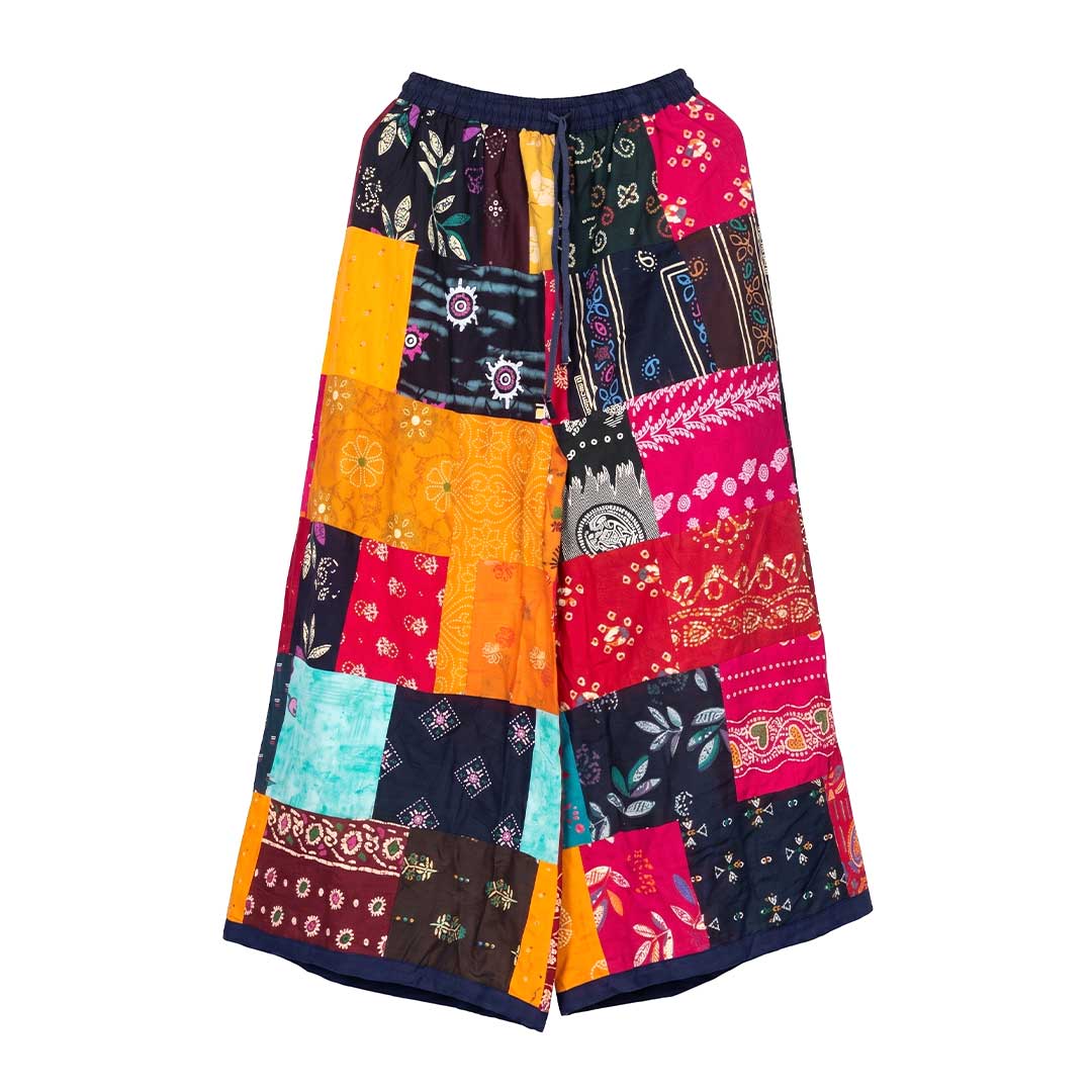 Colorful Artisan Patchwork Wide Leg Cotton Trousers