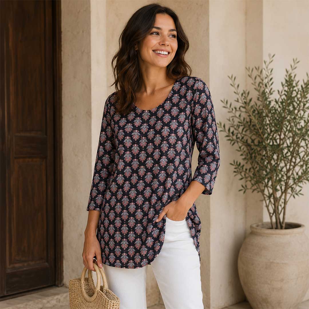 Handcrafted Indigo Block Print Cotton Tunic Top