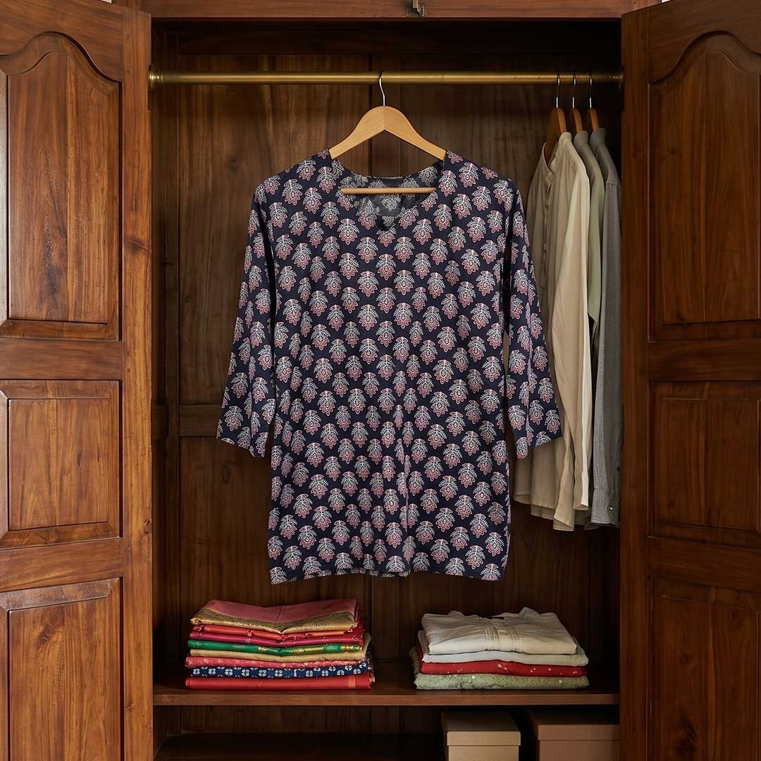 Handcrafted Indigo Block Print Cotton Tunic Top