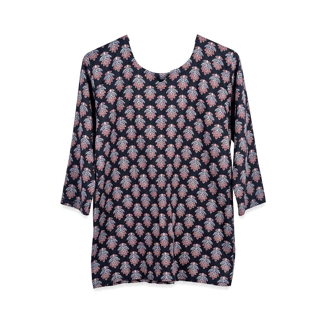 Handcrafted Indigo Block Print Cotton Tunic Top