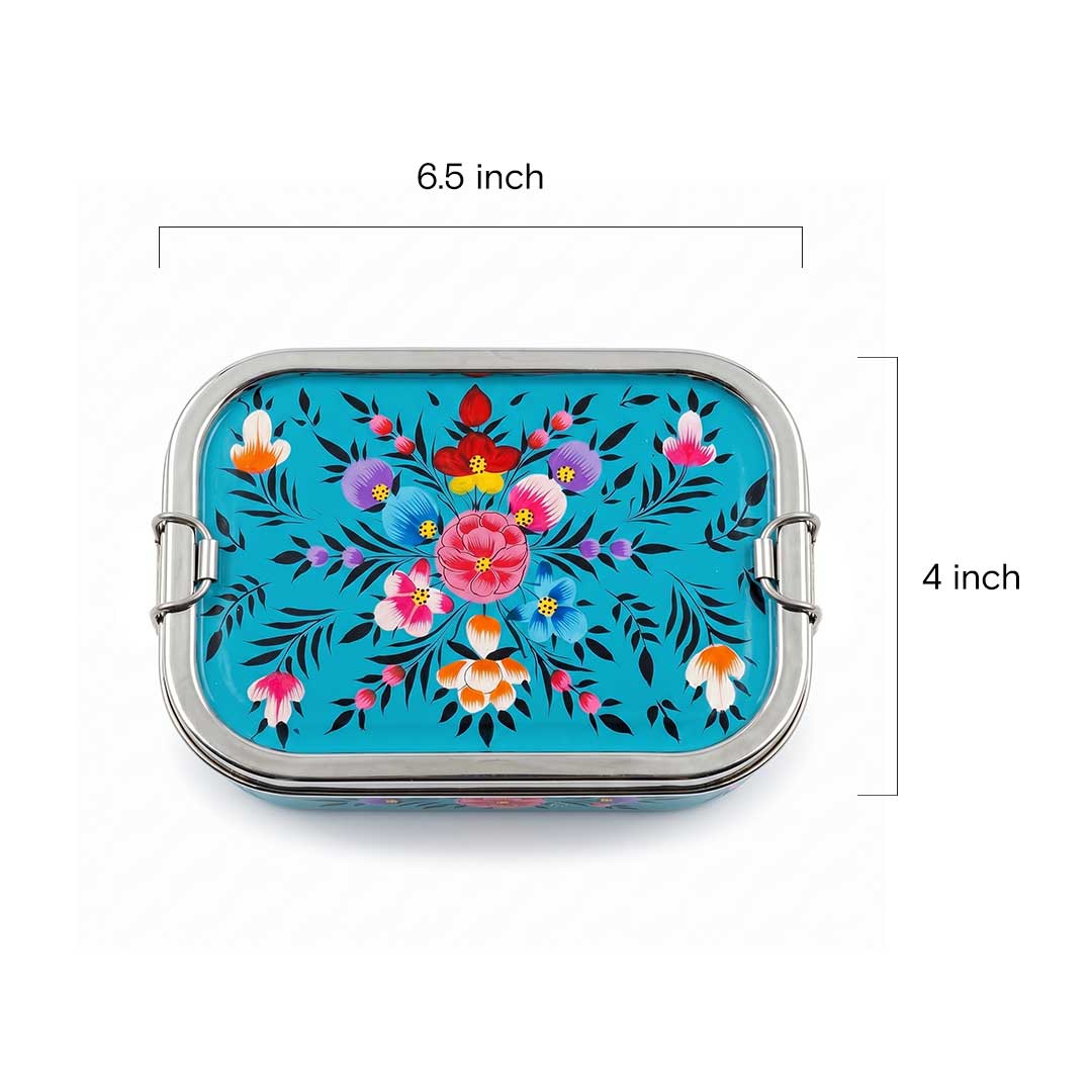 Teal Meadow Hand Painted Stainless Steel Tiffin Box