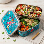 Teal Meadow Hand Painted Stainless Steel Tiffin Box
