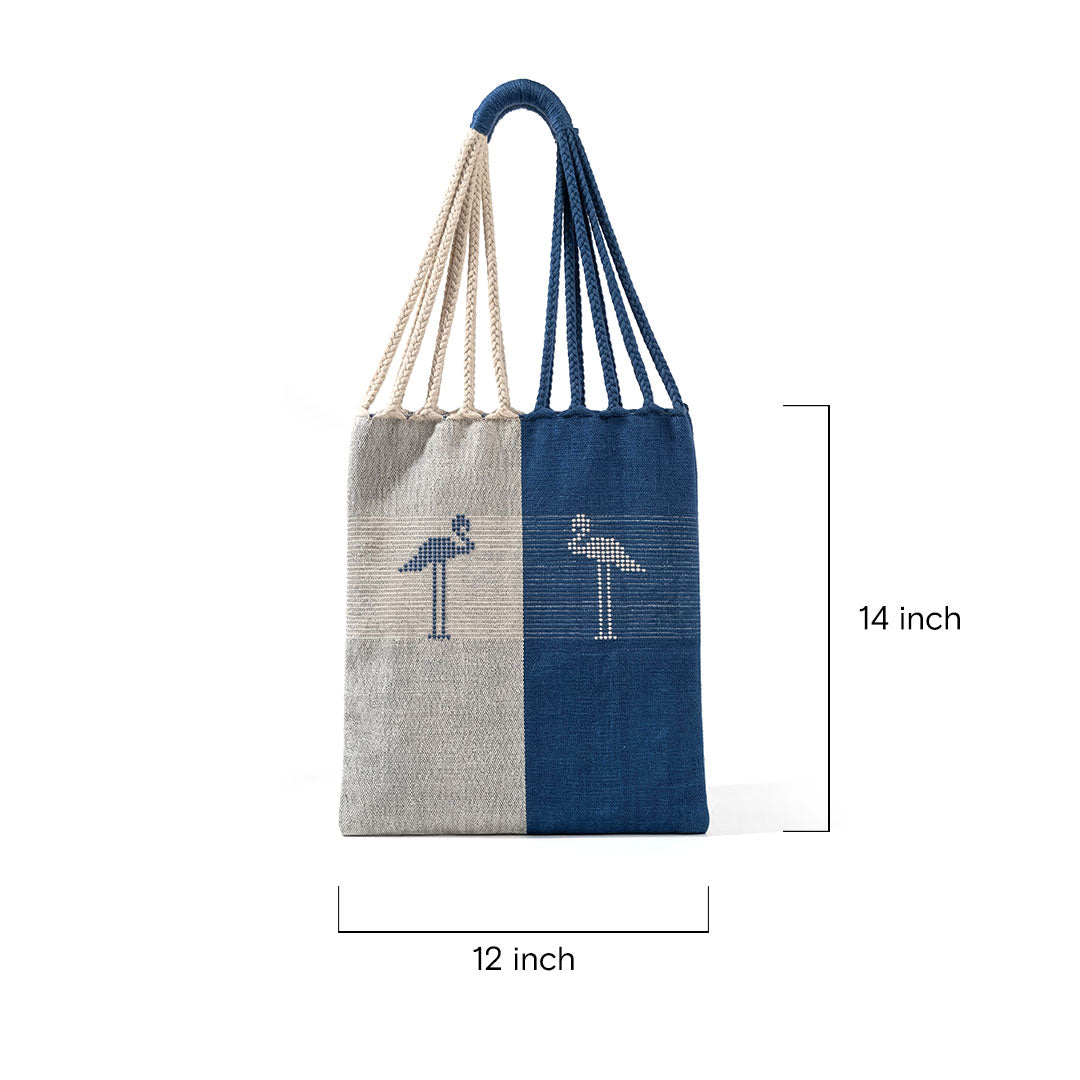 Dhokra Weaving Split-Tone Flamingo Woven Tote - Artisanal Handmade Bag