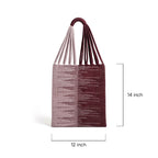 Tote bag with dimensions labeled on a white background