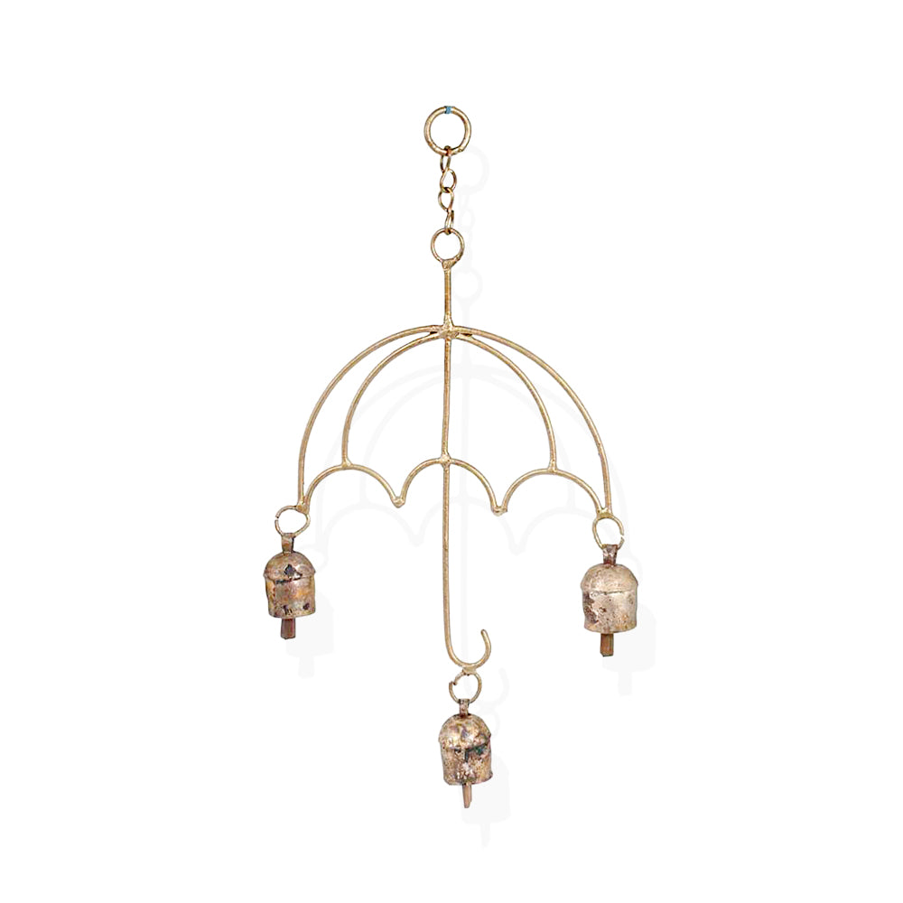Antique Gold Umbrella Wind Chime with Bells