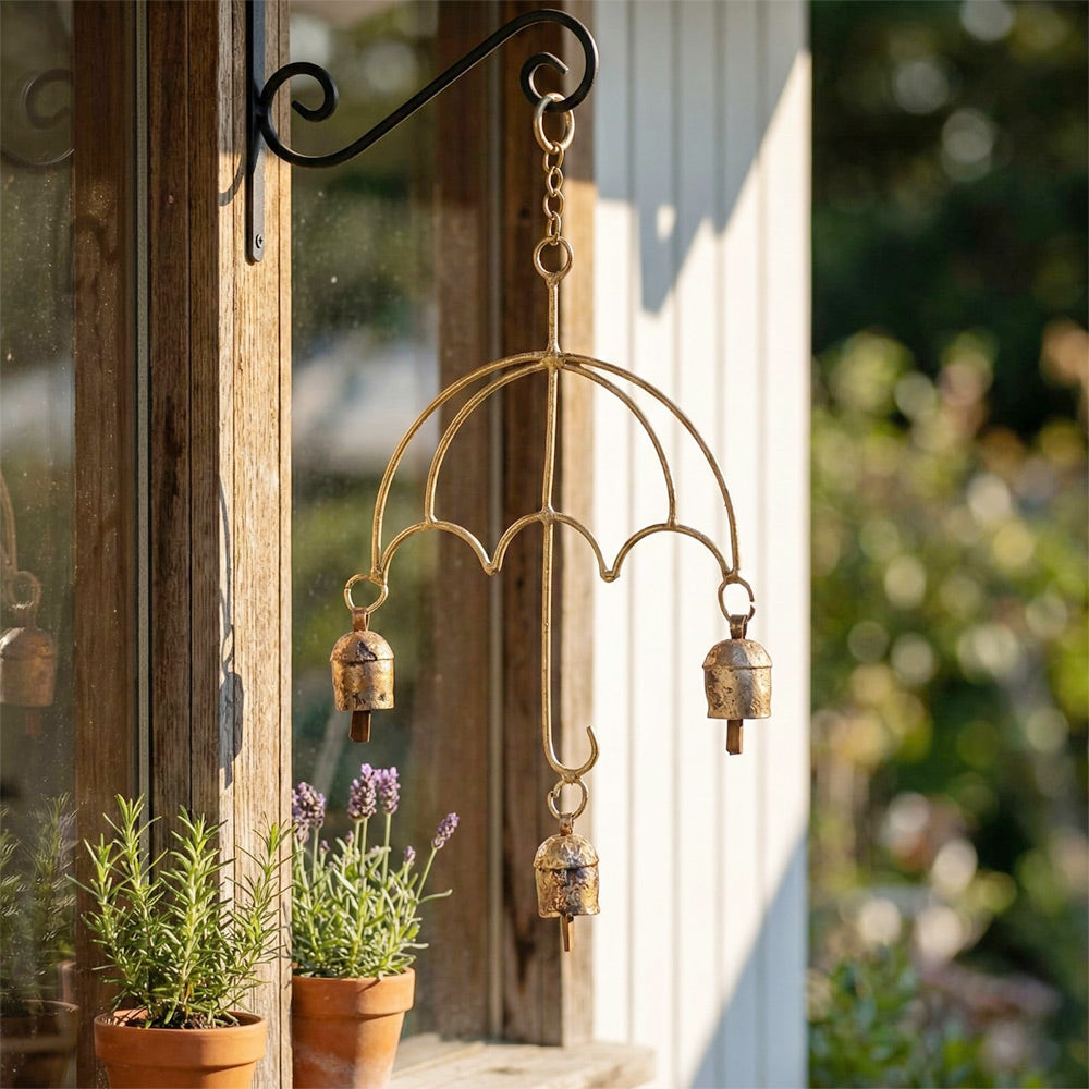 Antique Gold Umbrella Wind Chime with Bells