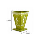 Verdant Green Hand-Painted Warli Art Tapered Pen Holder